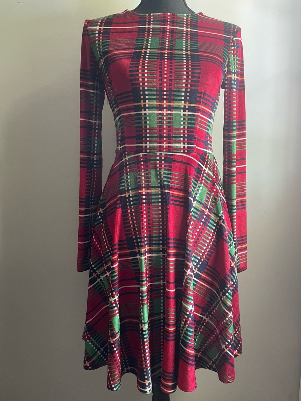 SHEIN Red Plaid Fit & Flare Midi Dress